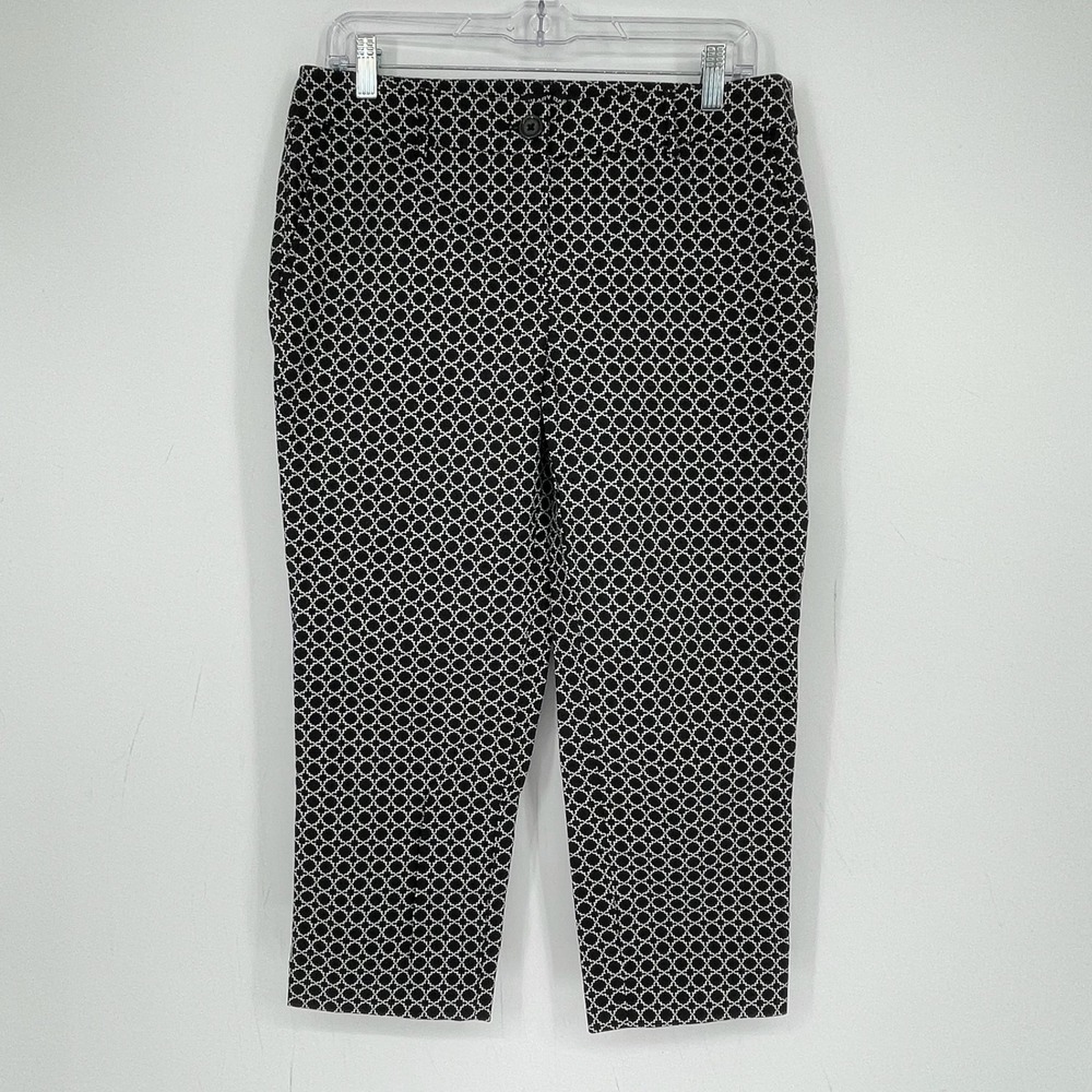 Hilary Radley Women's Black Geometric Print Stretch Crop Trouser Pants Size 6